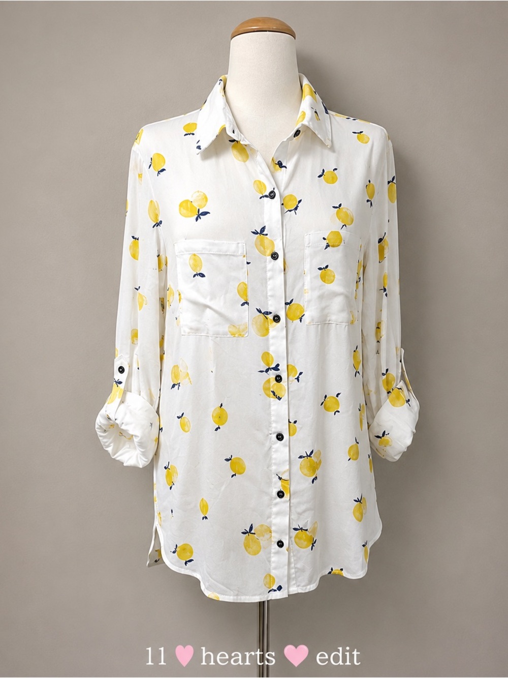 Billy T White Lemonade Lemon Print Tencel Button Front Shirt Medium MSRP $98 NWT